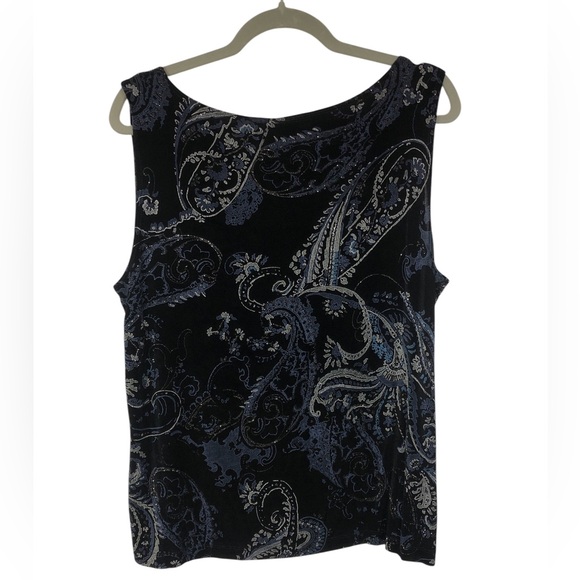 Chico’s Travelers Tank Top Sleeveless Blue Silver Paisley Sleeveless - Picture 2 of 7